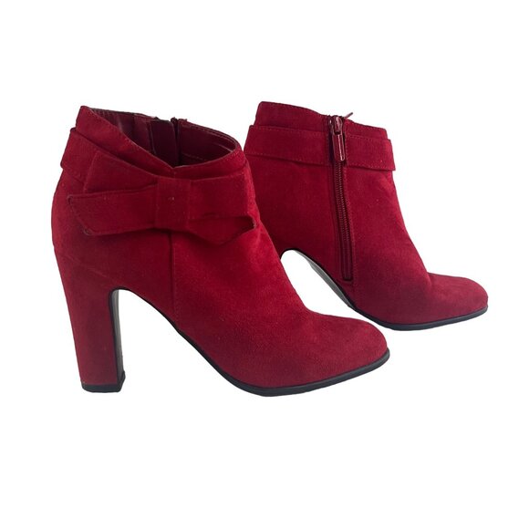 Impo Odessa Suede Ankle Booties Heels Bow Detail Side Zipper Size 6 M - Picture 1 of 8